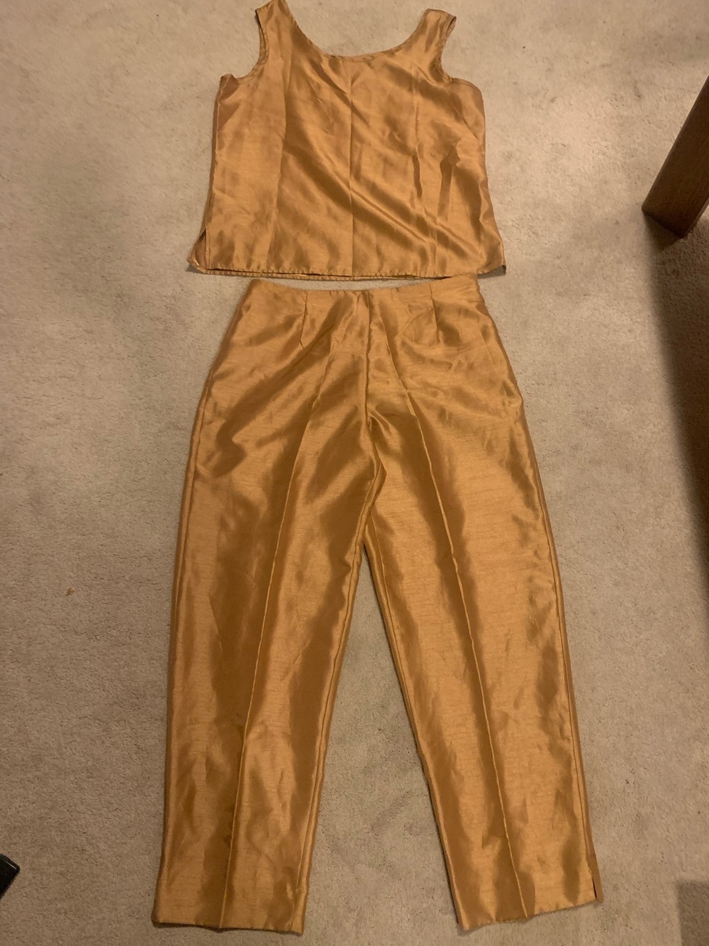 Vintage Midnight Velvet Gold Satin Tank & Straight-Leg Pants Set
